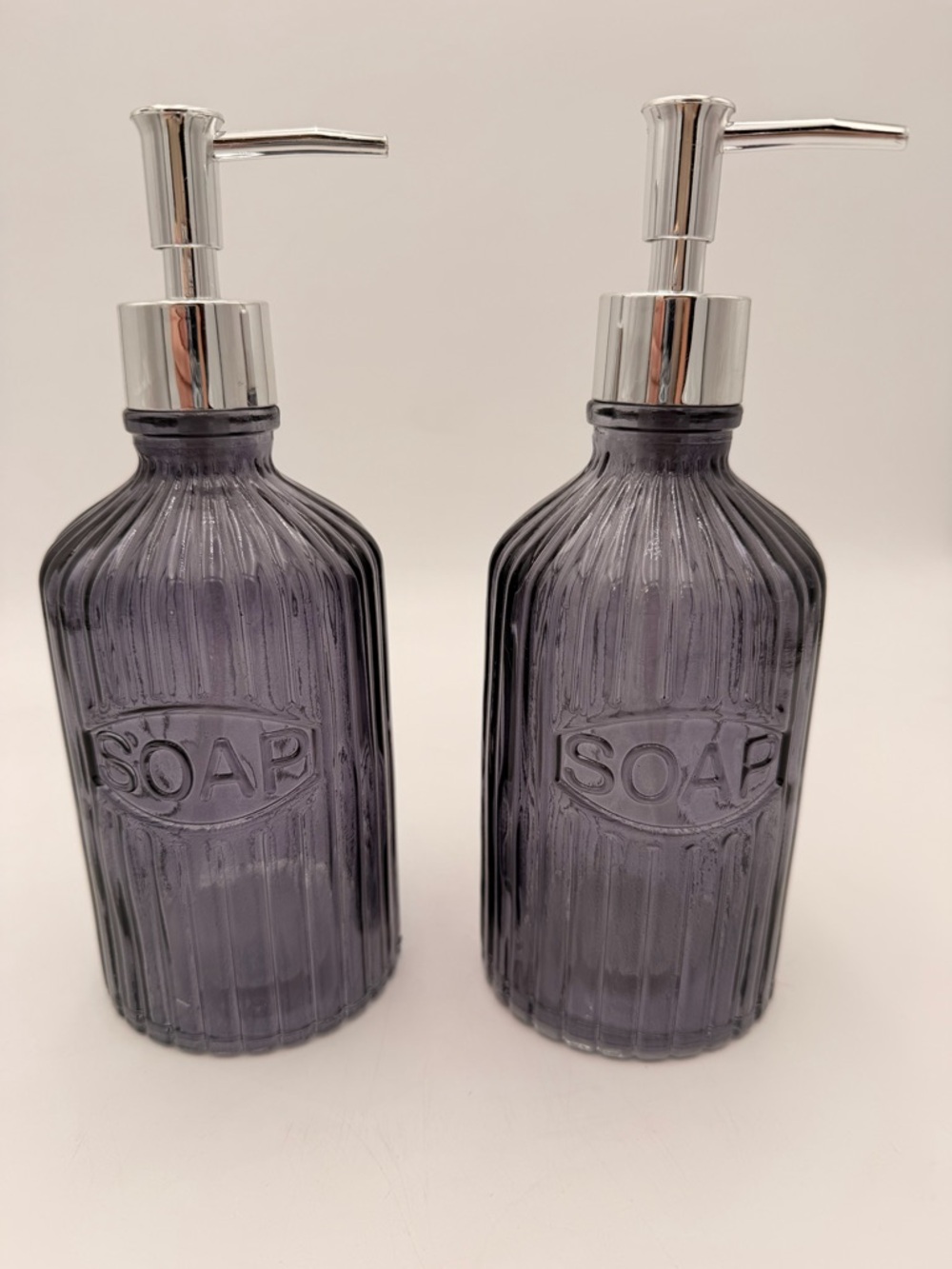 Set of 2 Glass Soap Dispenser Bottle - Purple / Grey